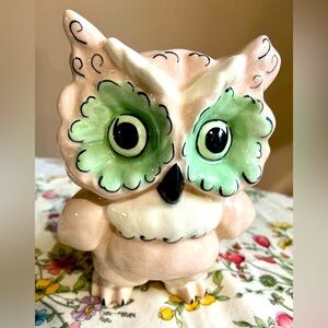 Charming Owl Figurine in Pink and Green